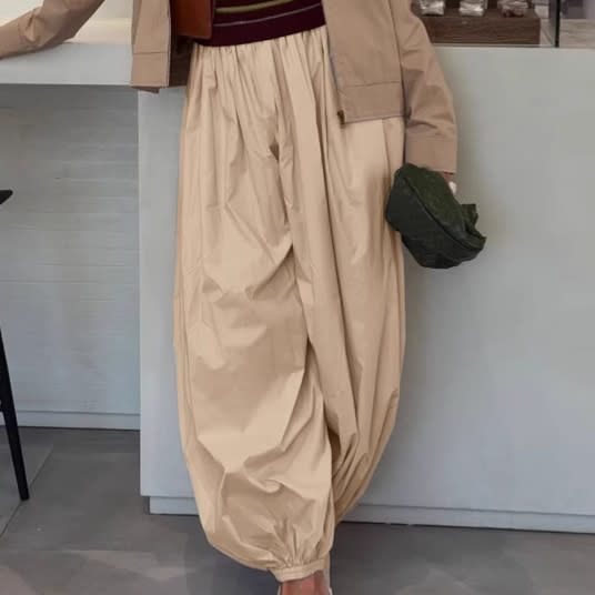 High Waist Pure Color Ankle-tied Wide Bloomers Harem Pants view 5