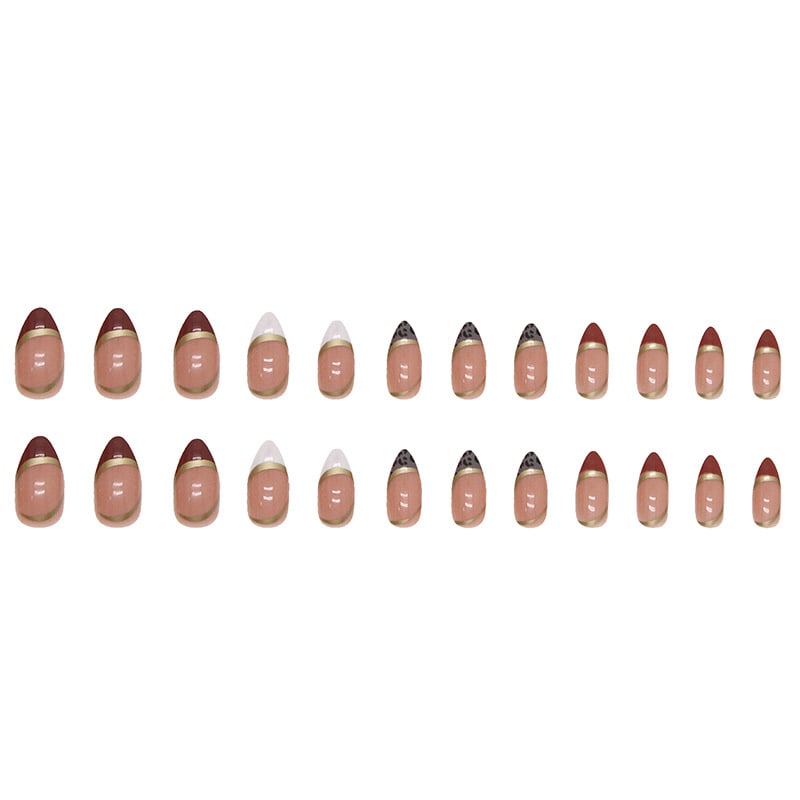 Almond Nail Shiny Gold Foil Color-blocking Leopard Print White Fake Nails view 4