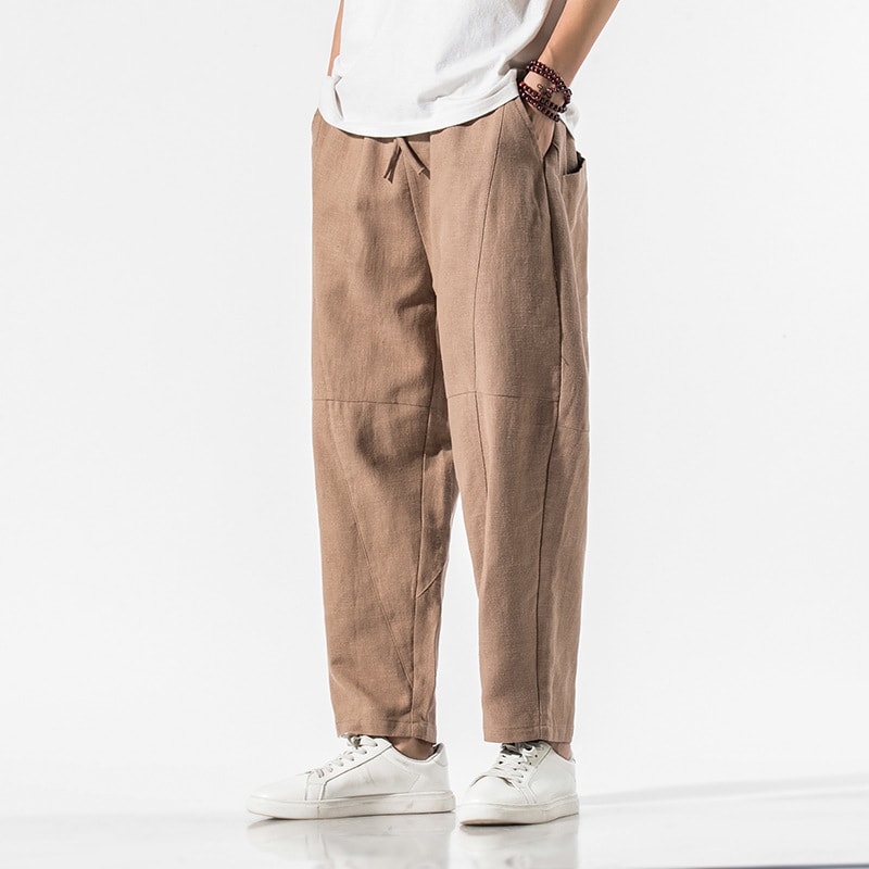 Summer Thin Linen Ankle Length Pants Men's Chinese Style Loose Wide Leg view 10