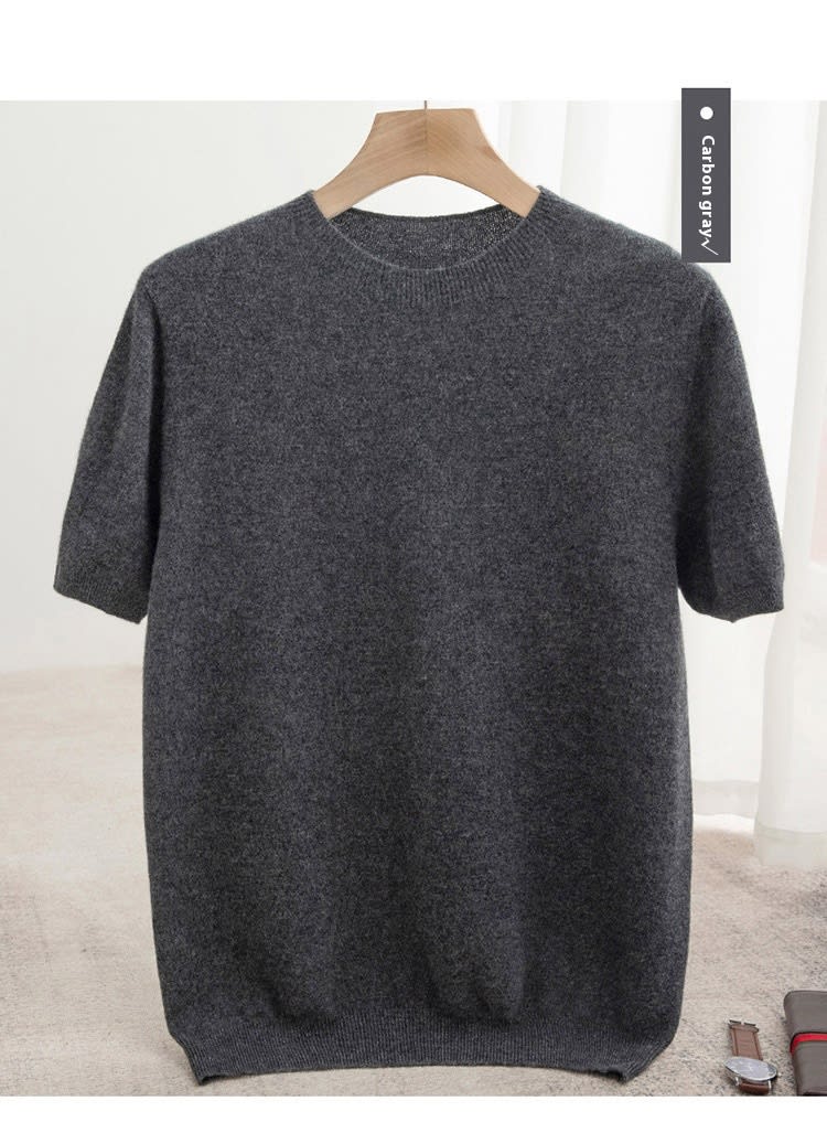 Knitted Short Sleeve Pure Wool Sweater Men's Round Neck view 30