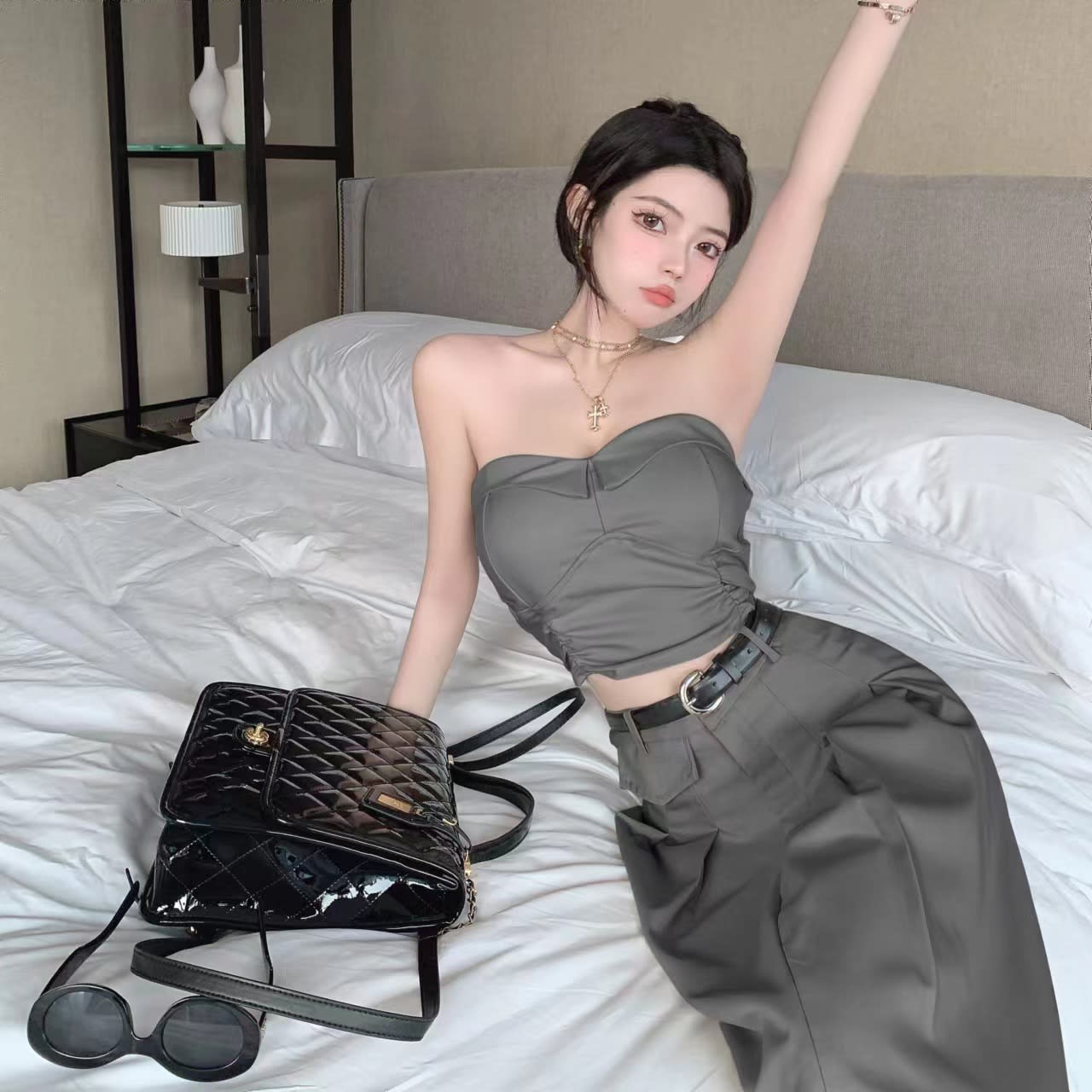 Women's Design Sense Slimming High Waist With Belt Long Skirt Tube Top Two-piece Set view 29