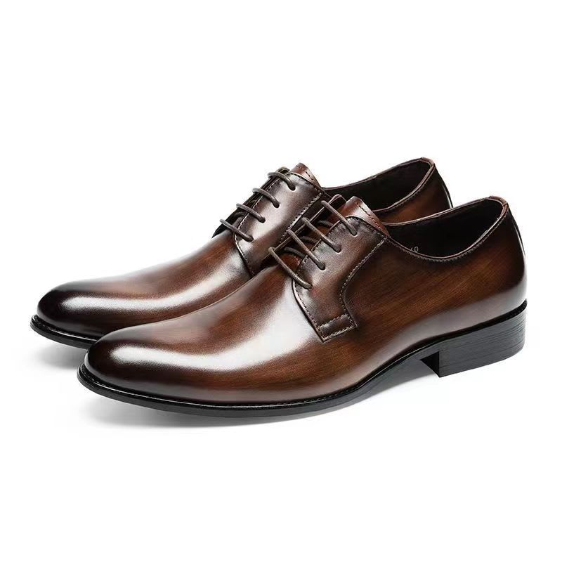 Men's Leather Shoes Breathable Lace Up Hand-rub Color view 16