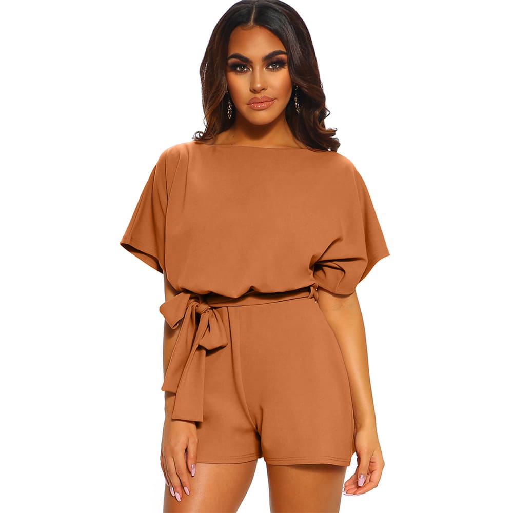 Women's Round Neck Short-sleeved Lace-up Jumpsuit view 8