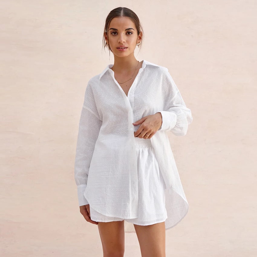 Jacquard Shirt Shorts Suit Women's Loose view 4