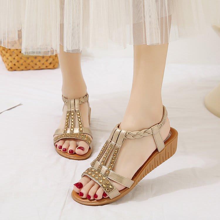 Casual Wedges Sandals With Rhinestone Summer Plus-size Peep-toe Roman Shoes view 1
