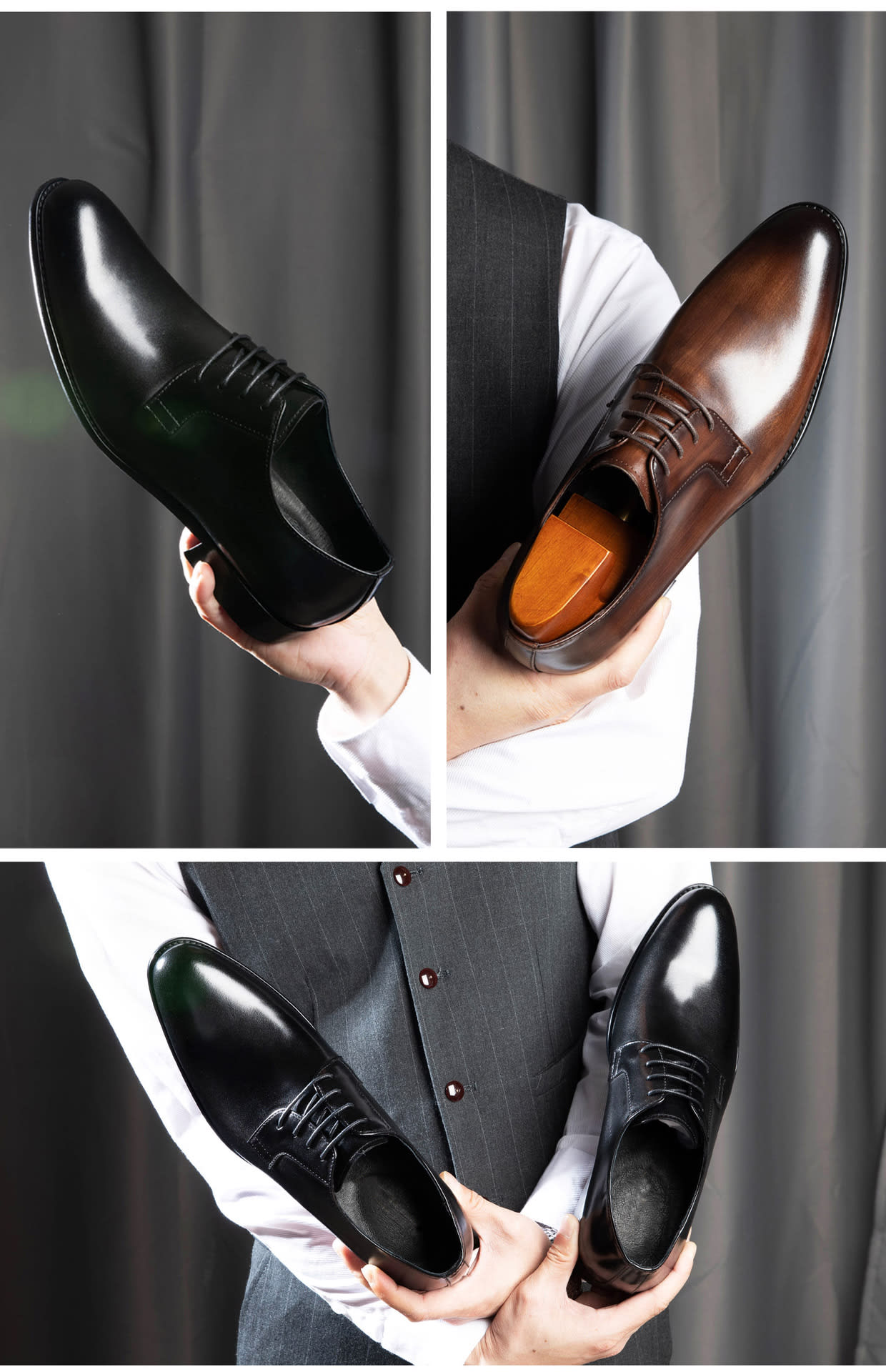 Men's Leather Shoes Breathable Lace Up Hand-rub Color view 28