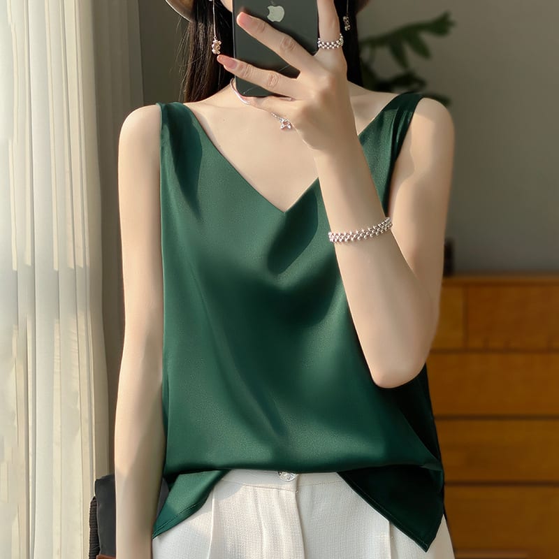 Sling Vest Inner Match Satin Silky Base Loose Sleeveless Top view 9