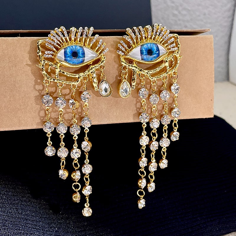 Zircon Long Tassel Earrings Vintage Artificial Crystal view 2