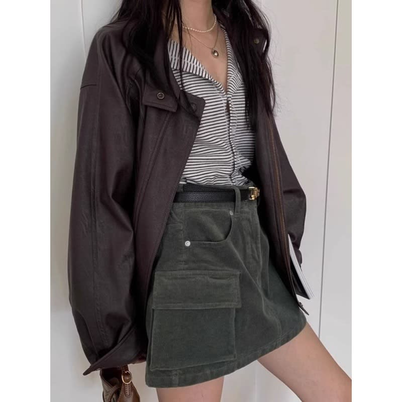 Women's Loose Slimming Motorcycle Jacket Cardigan view 10