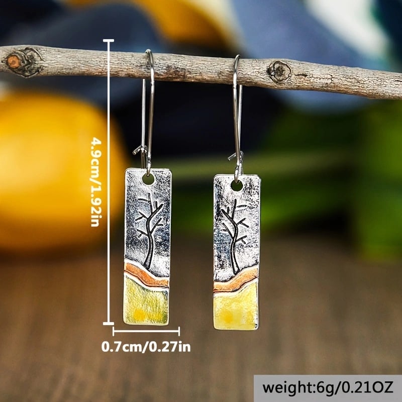 Simple Retro Lucky Tree River Pendant Earrings view 1