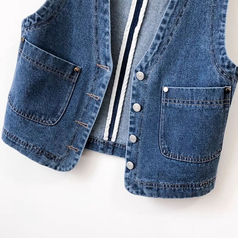 Hong Kong Style Retro Slim Fit Denim Short Vest view 3