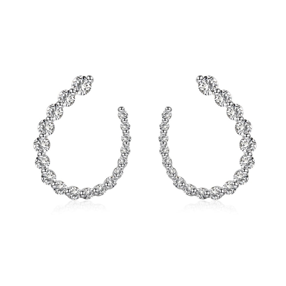 Silver S925 White Round Zirconium Inlaid Full Diamond Arrangement U-shaped Special-interest Design Trendy Earrings view 3