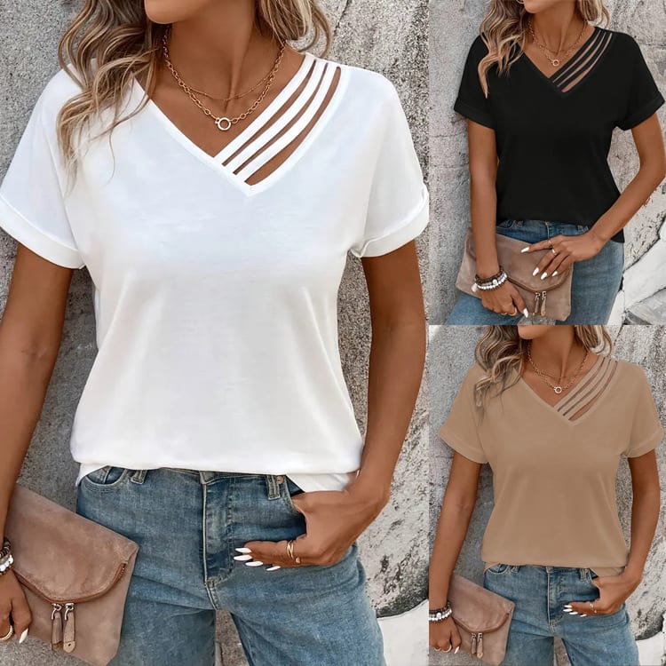 Summer V-neck Short Sleeve Shirt Summer Lightweight Blouse Women's Clothing view 4