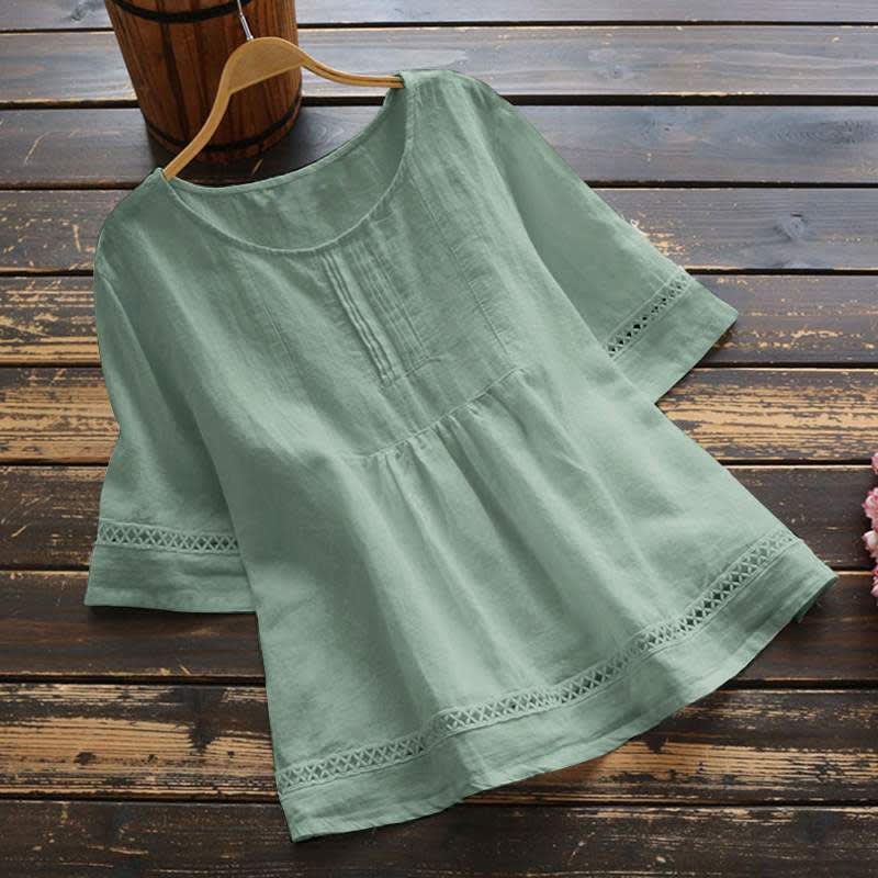 Summer Solid Color Cotton And Linen Top Half Sleeve view 13