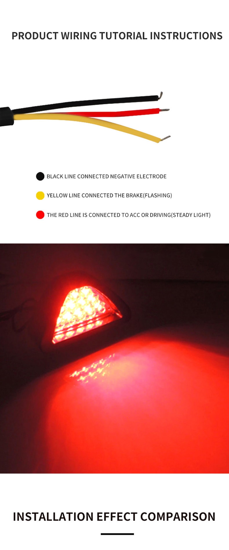 Car Motorcycle Universal LED Rear Fog Light Triangle Brake Warning Light Heelpiece Pilot Light view 9