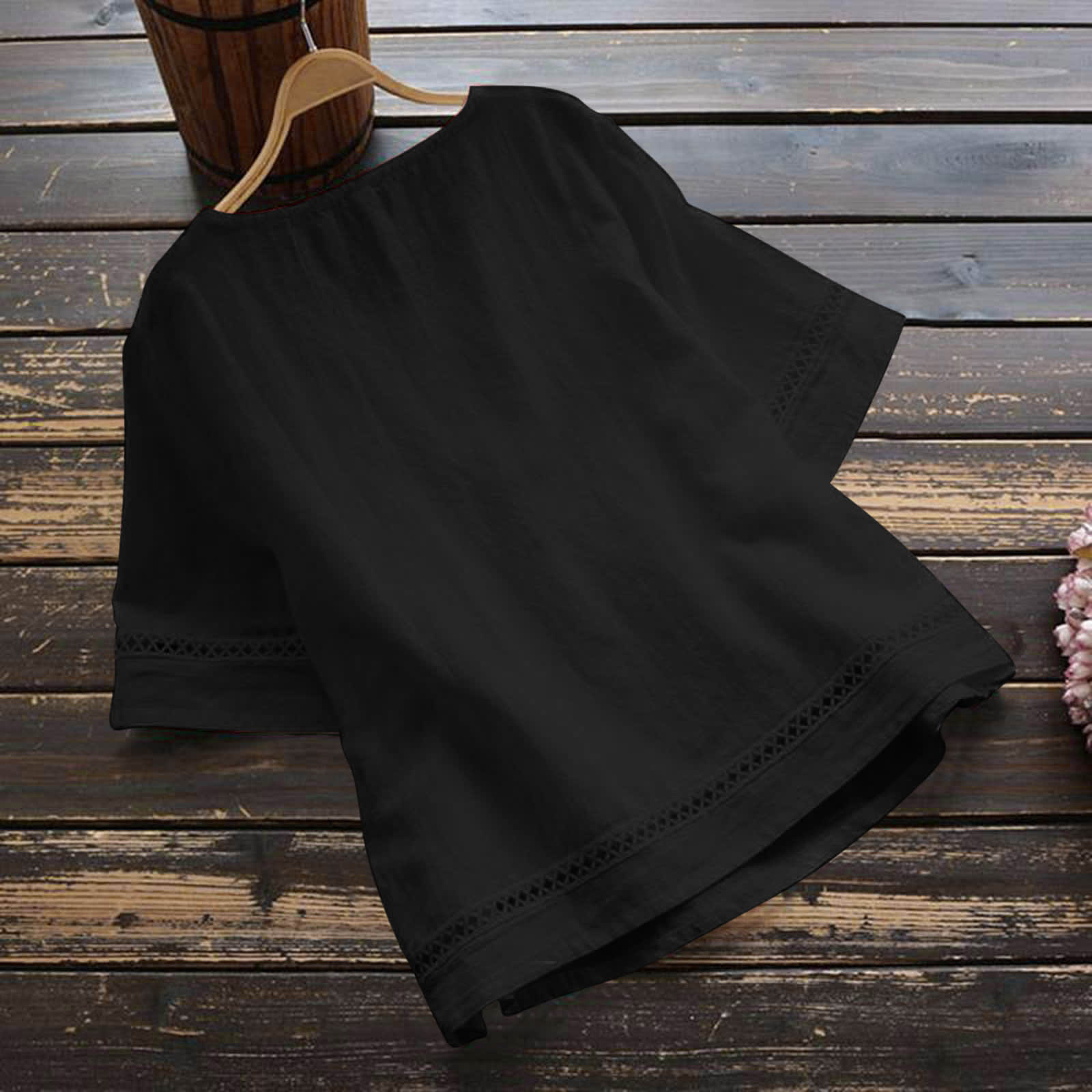 Summer Solid Color Cotton And Linen Top Half Sleeve view 9