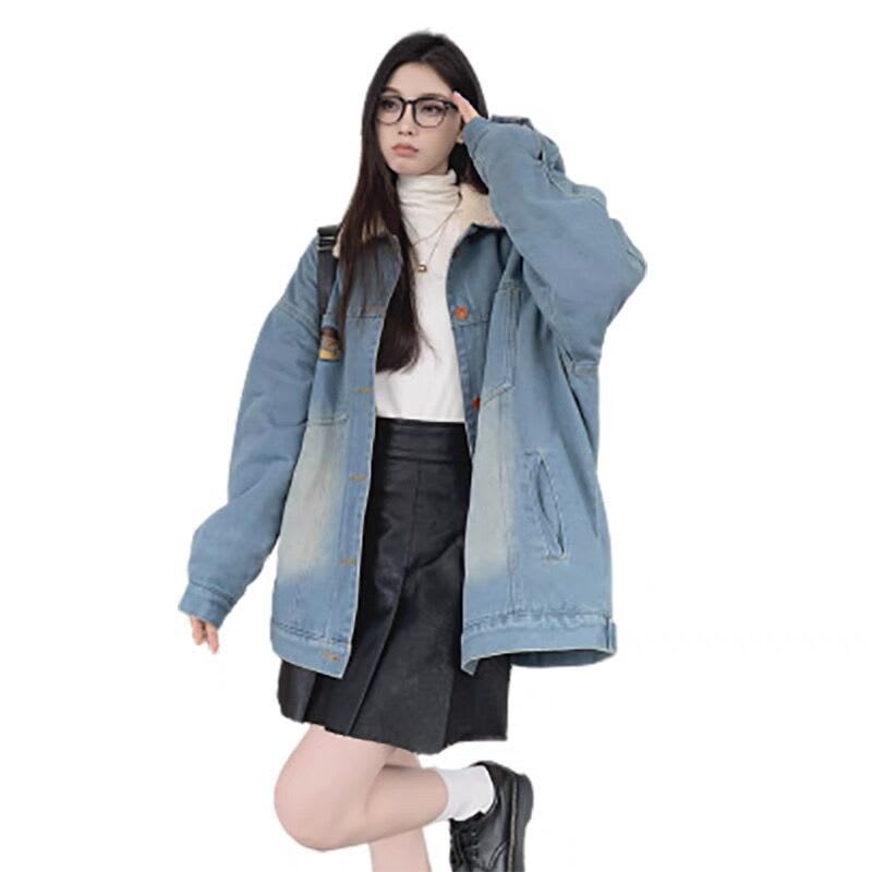 Retro Hong Kong Style Color Block Denim Coat Women's Cardigan Slimming All-matching Jacket view 4