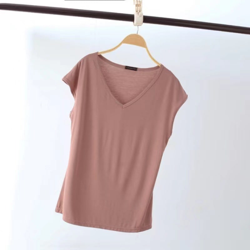 Solid Color And V-neck Sleeveless Loose Women's T-shirt Casual Bottoming Shirt Inner Wear Blouse view 31