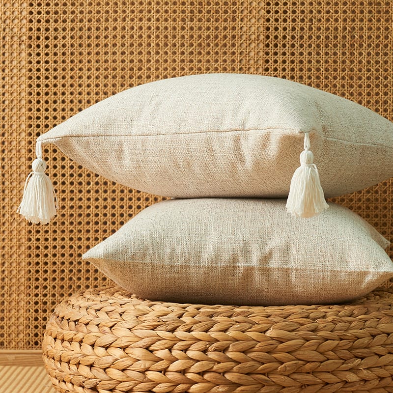Japanese Solid Color Cotton Linen Fringe Pillow view 12
