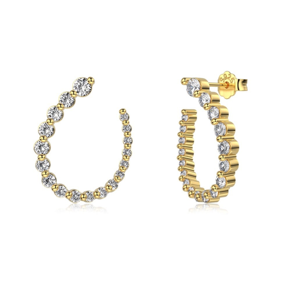 Silver S925 White Round Zirconium Inlaid Full Diamond Arrangement U-shaped Special-interest Design Trendy Earrings view 6