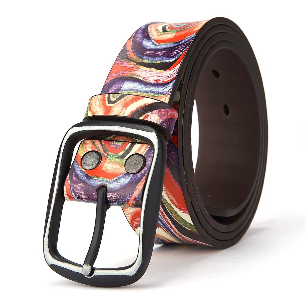Pure Cowhide Printed Rainbow Graffiti Leather Decorative Belt view 2