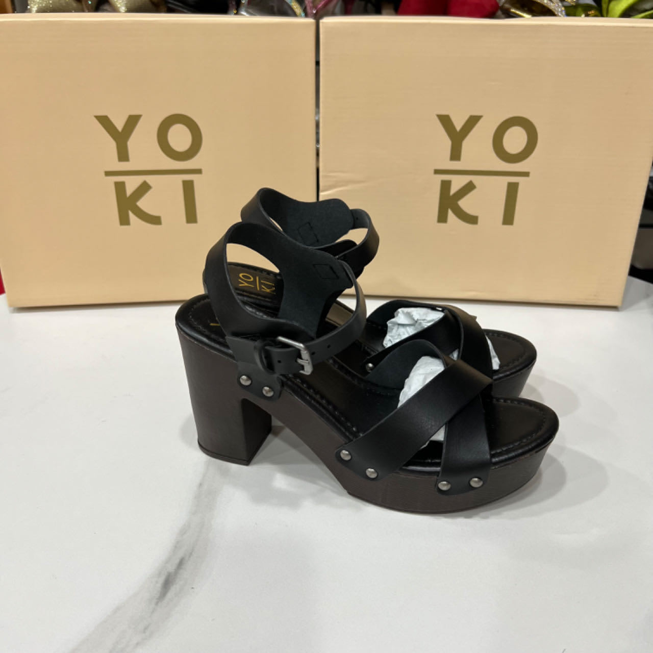 Women's Buckle Chunky Heel Open Toe Sandals view 3