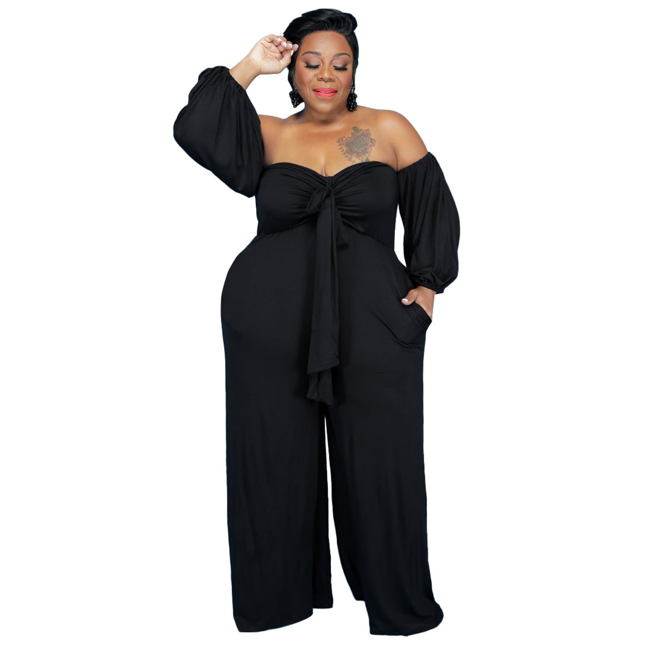 Tube Top Solid Color Jumpsuit Wide Leg Pants view 2