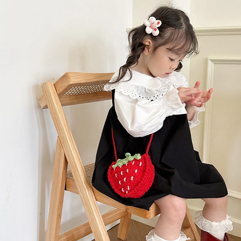 Handmade Knitted Children's Wool Cute Strawberry Crossbody Bag view 18