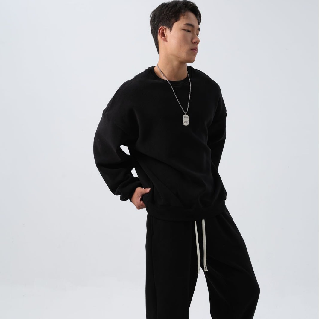 Sports Suit Men's Loose Long Sleeve Crew Neck Coat Padded Fleece Trousers Double-sided Shake view 4