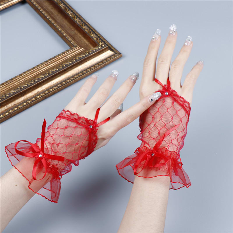 Mesh Lace Fingerless Bow Oversleeves Girl view 3