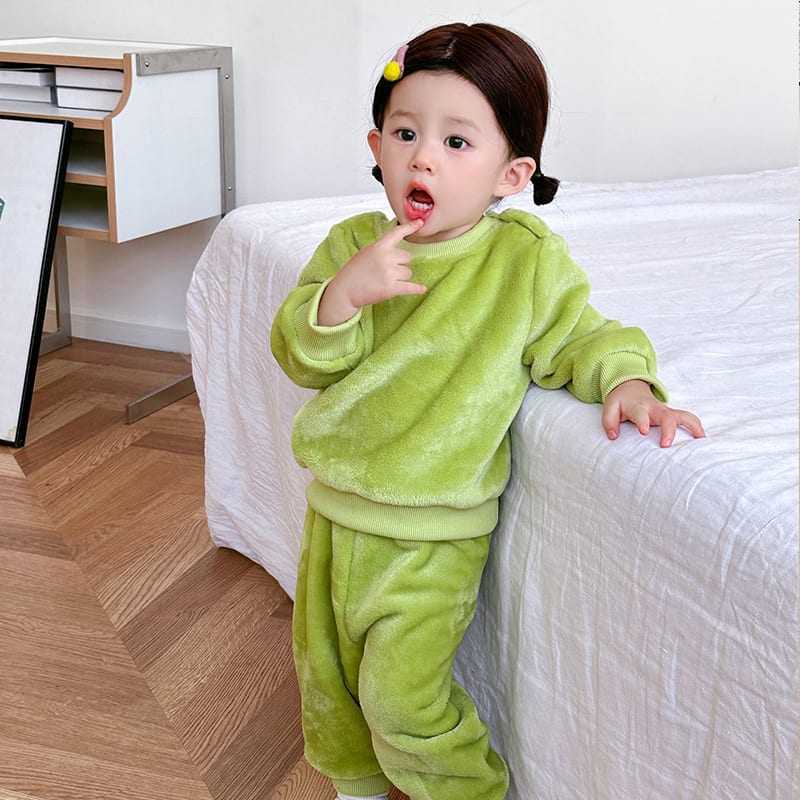 Children's Suit Autumn And Winter Boys And Girls Fleece-lined Thermal Pajamas view 3