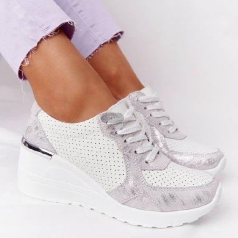 Plus Size Casual Platform Dad Shoes Lace-up Wedge Sports Women view 2