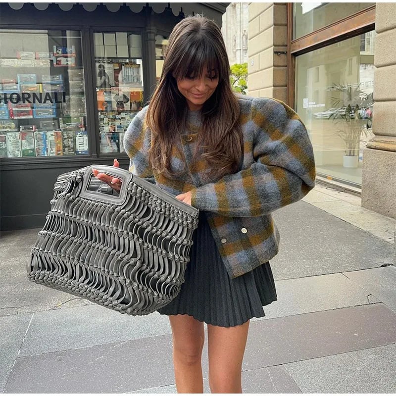 Women's Retro Contrast Color Check Coat view 3