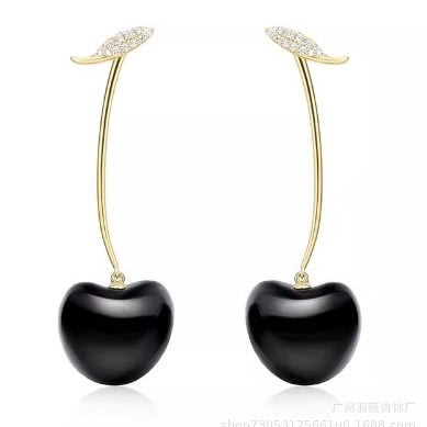 Sweet Black Red Cherry Cherry Earrings view 2