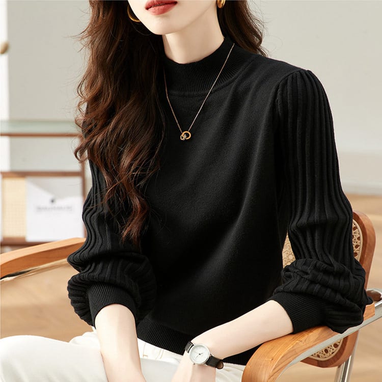 Slimming Versatile Casual Sunken Stripe Half Turtleneck Bottoming Shirt view 2