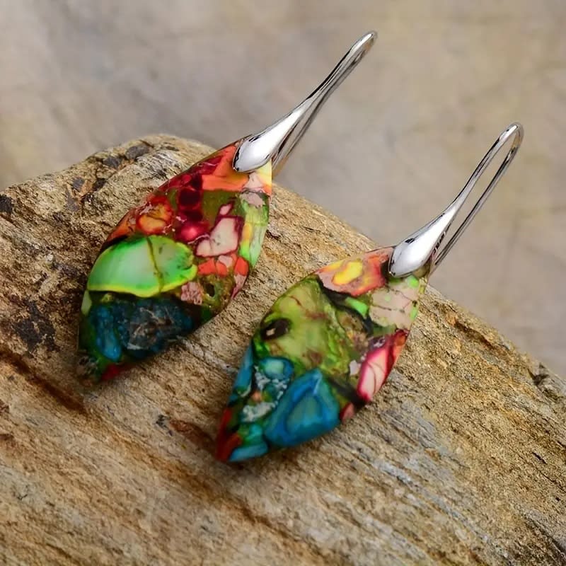 Emperor Stone Bohemian Style Natural Royal Stone Leaf Pendant Earrings view 2