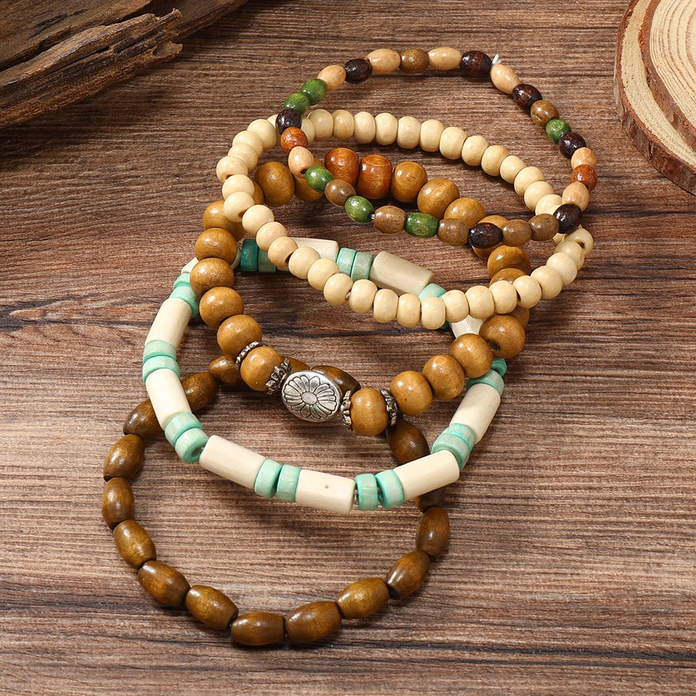 Colorful Wooden Bead Small Flower Filament Five-piece Bracelet view 5