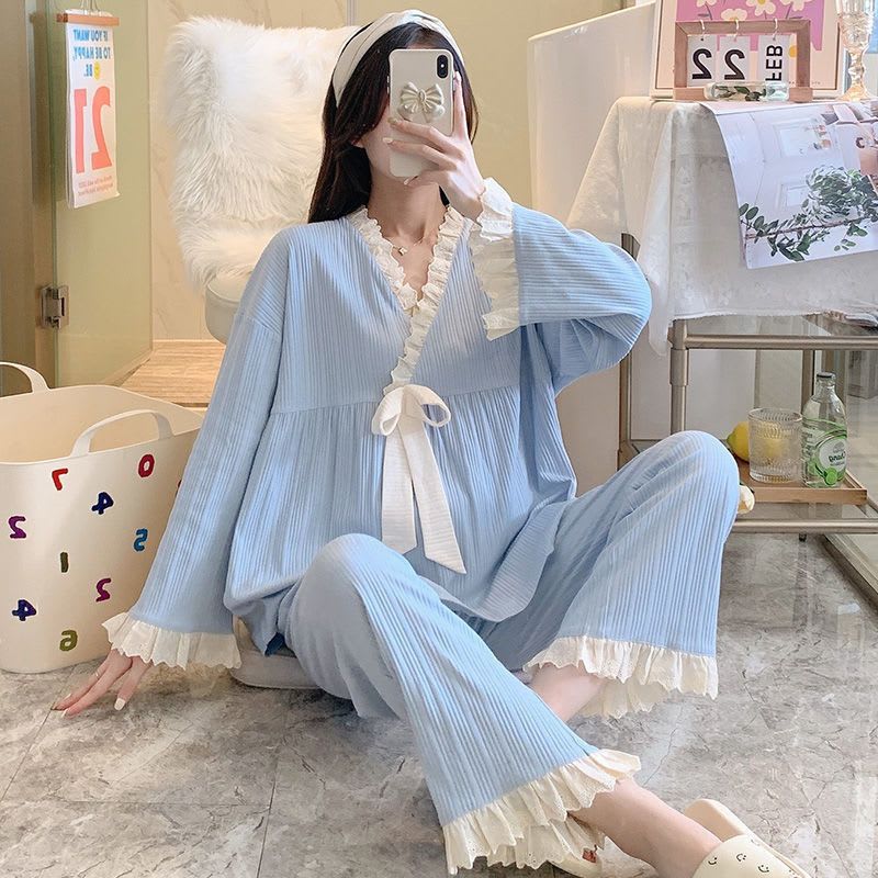 Women's Fashion Home Wear Suit Age-reducing Sweet Lace Two-piece Set view 11