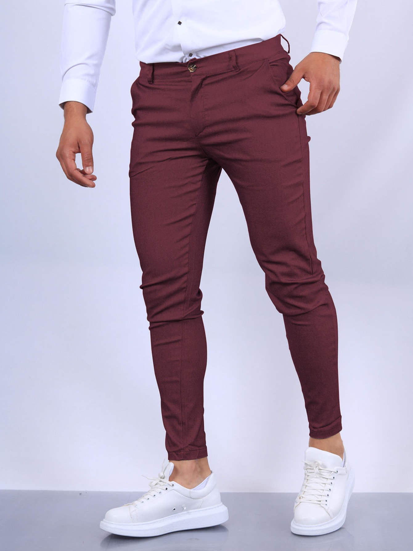 Men's Slim Button Trousers Fashion Solid Office Versatile Long Pencil Pants view 21