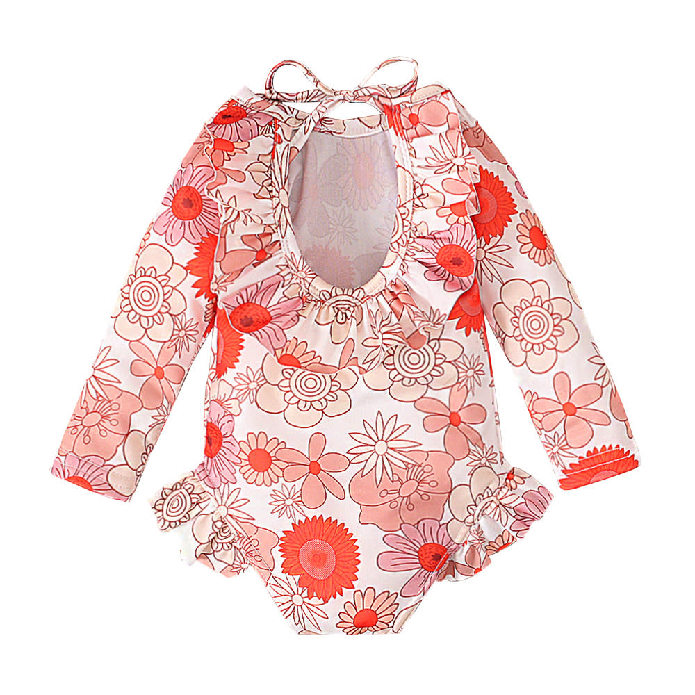 Girl's Pattern Graphic Print Crew Neck Open Back Swimsuit view 27