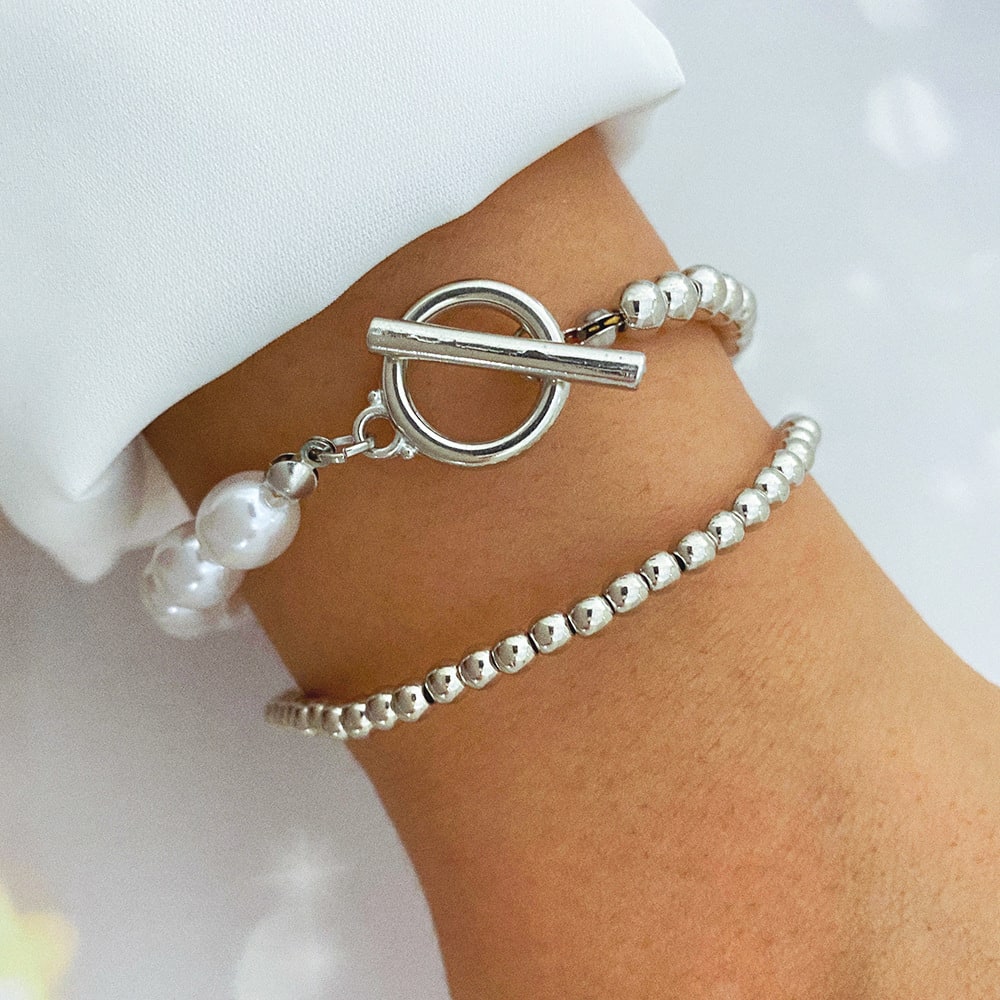 Punk Exaggerated Round Beads Chain Multi-layer Bracelet view 3