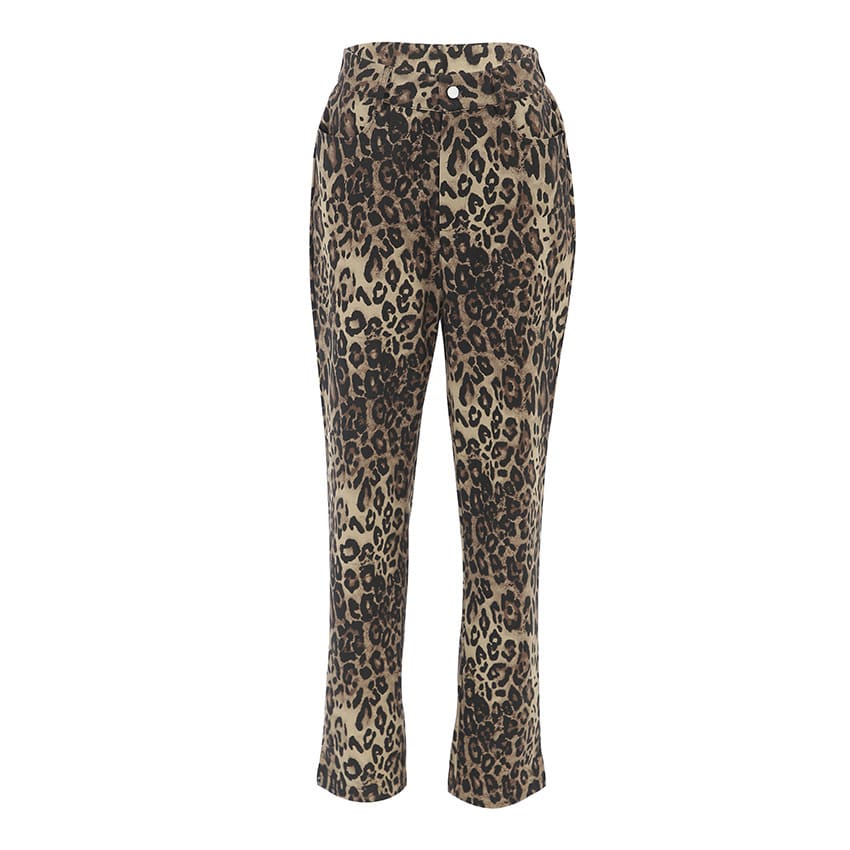 Leopard Print High Waist Straight Pants Retro Smart Trousers Women view 2