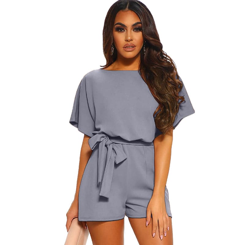 Women's Round Neck Short-sleeved Lace-up Jumpsuit view 20