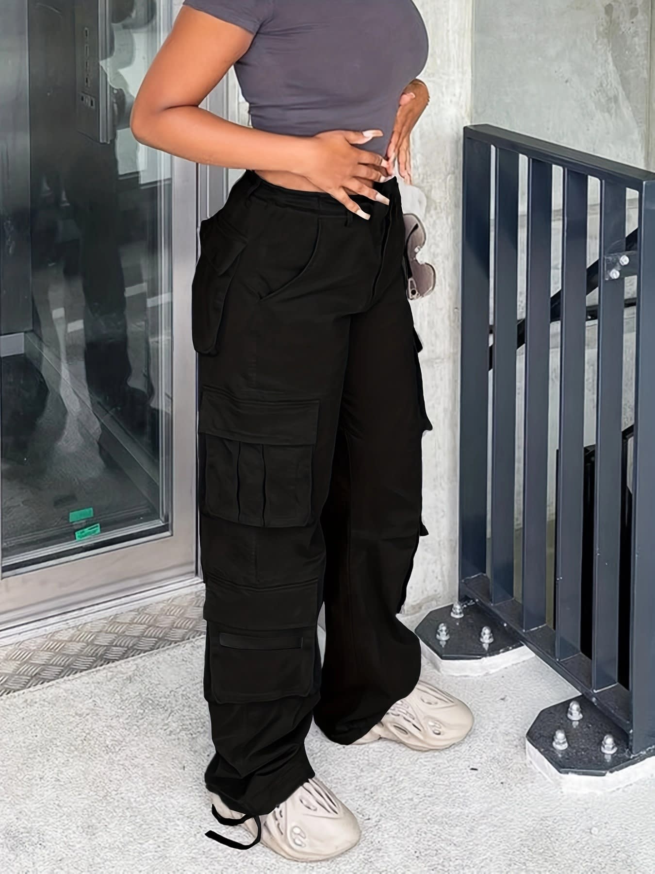 Street Multi-pocket Cargo Pants Mop Pants Solid Color Loose