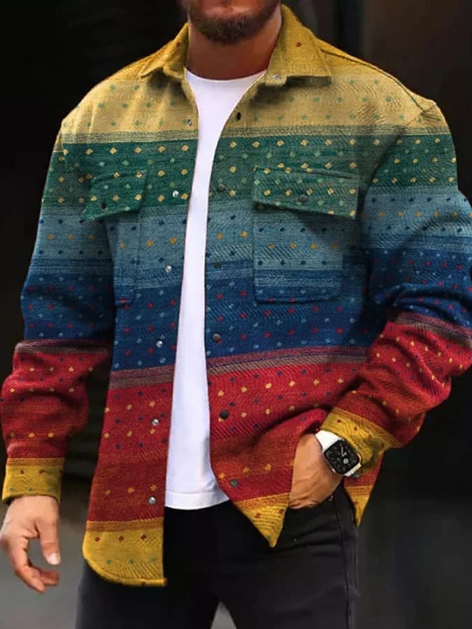 Printing Lapel Men's Jacket Single-breasted Plaid Top view 24
