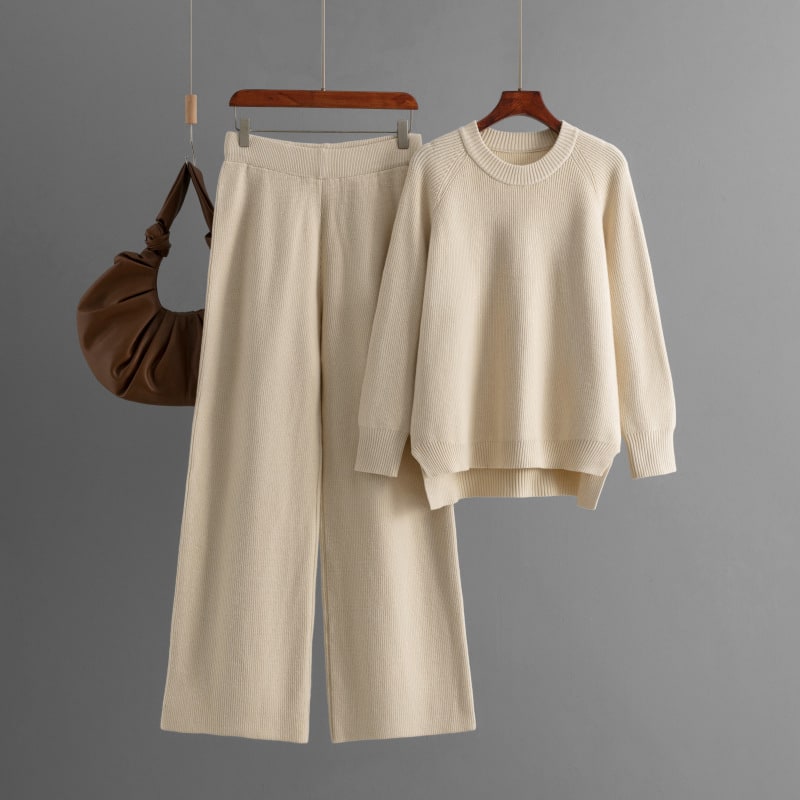 Loose Knitted Long Sleeves Two-piece Set For Women view 7