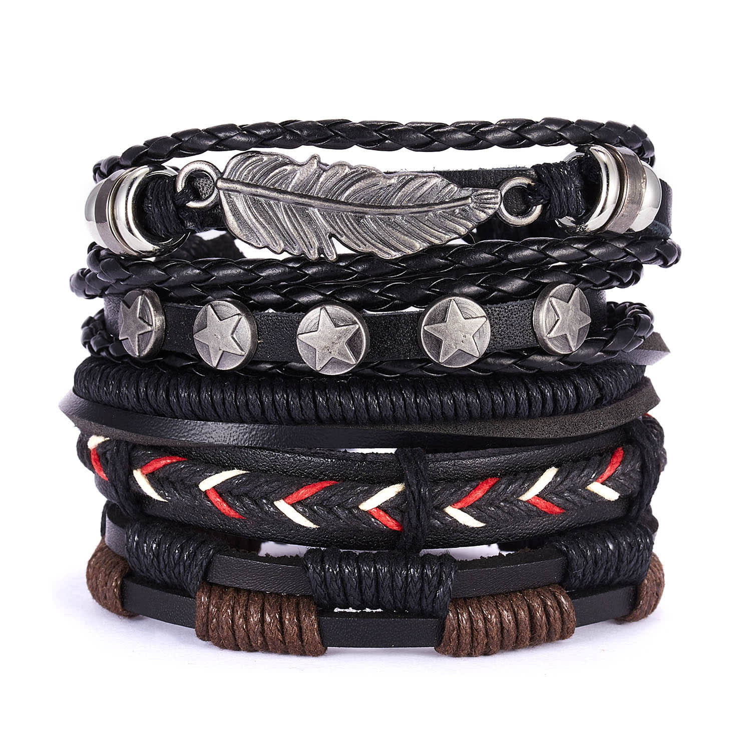 New Men's Leather Suit Creative Leaves Wooden Bead Woven Adjustable Suit Bracelet