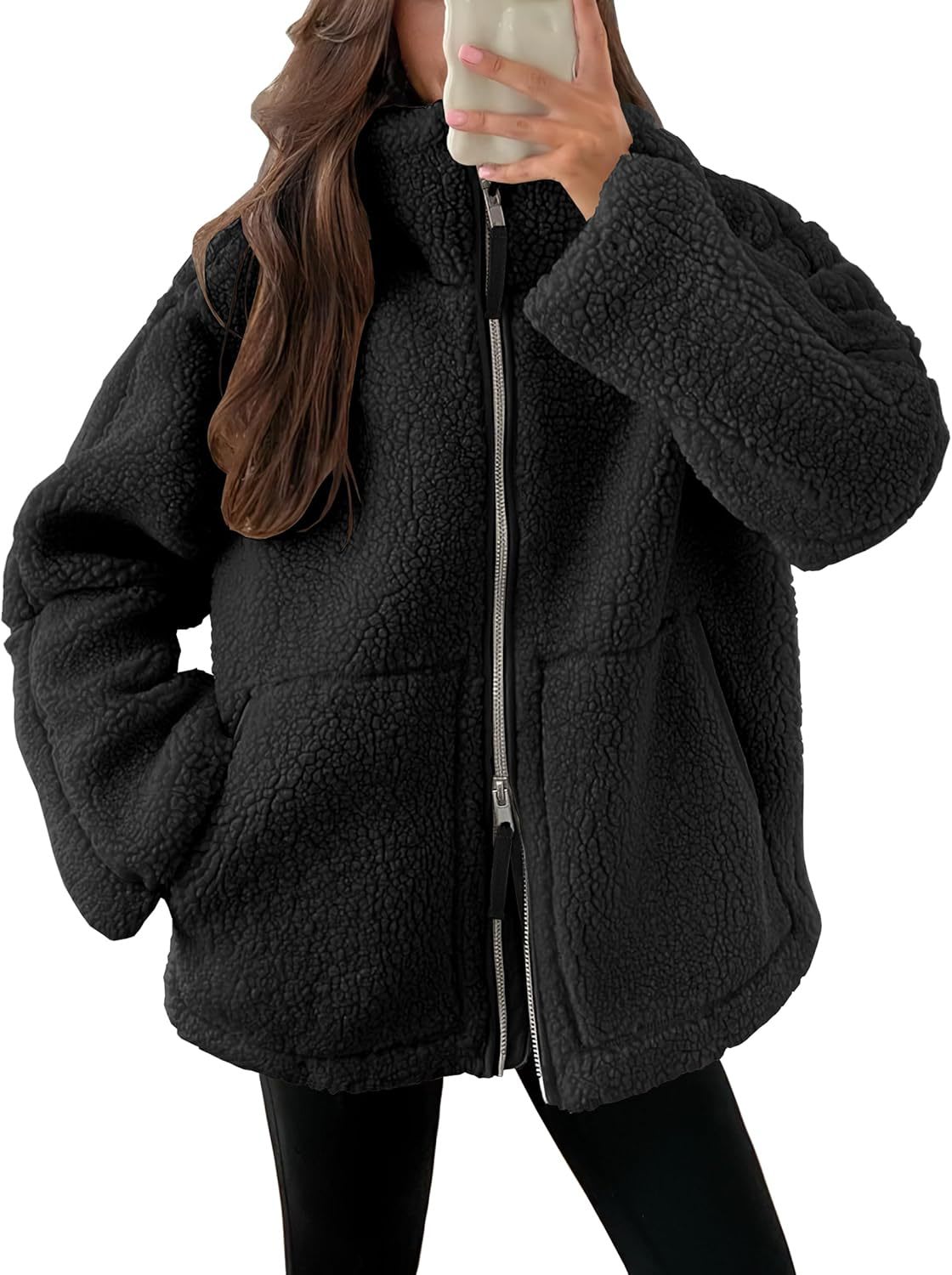Winter Lapel Zip-up Coat With Pockets Casual Fashion Solid Fleece Jacket Fall Spring Long Sleeve Women's Clothing view 13