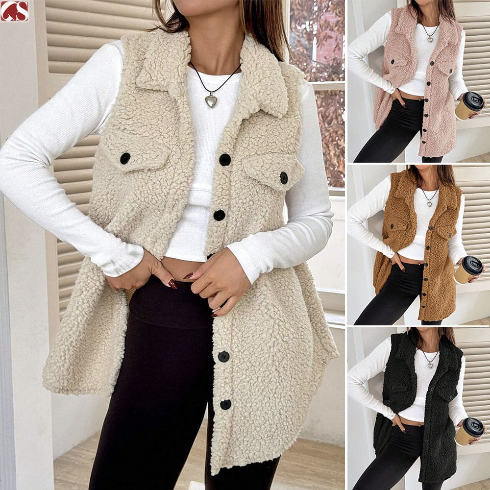 Lapels Open Button Plush Vest Cardigan view 11