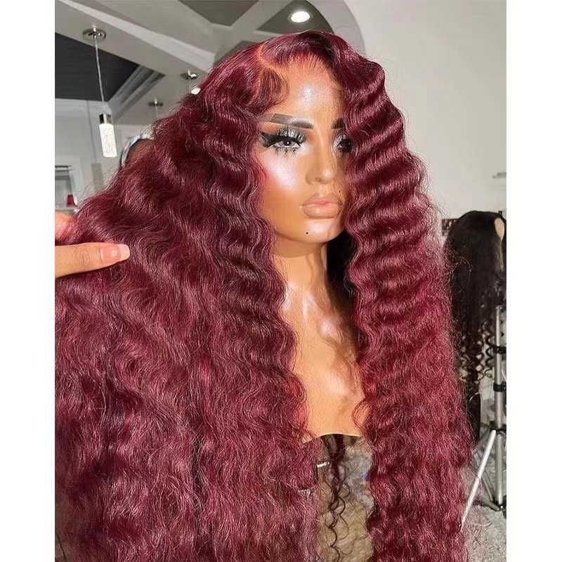 Creative And Versatile Wine Red Long Front Lace Wig view 10